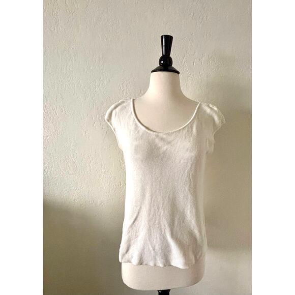 Dusan Tops - Dusan Italy White Knit Top Women’s Size L Cotton Cashmere Blend Minimalist